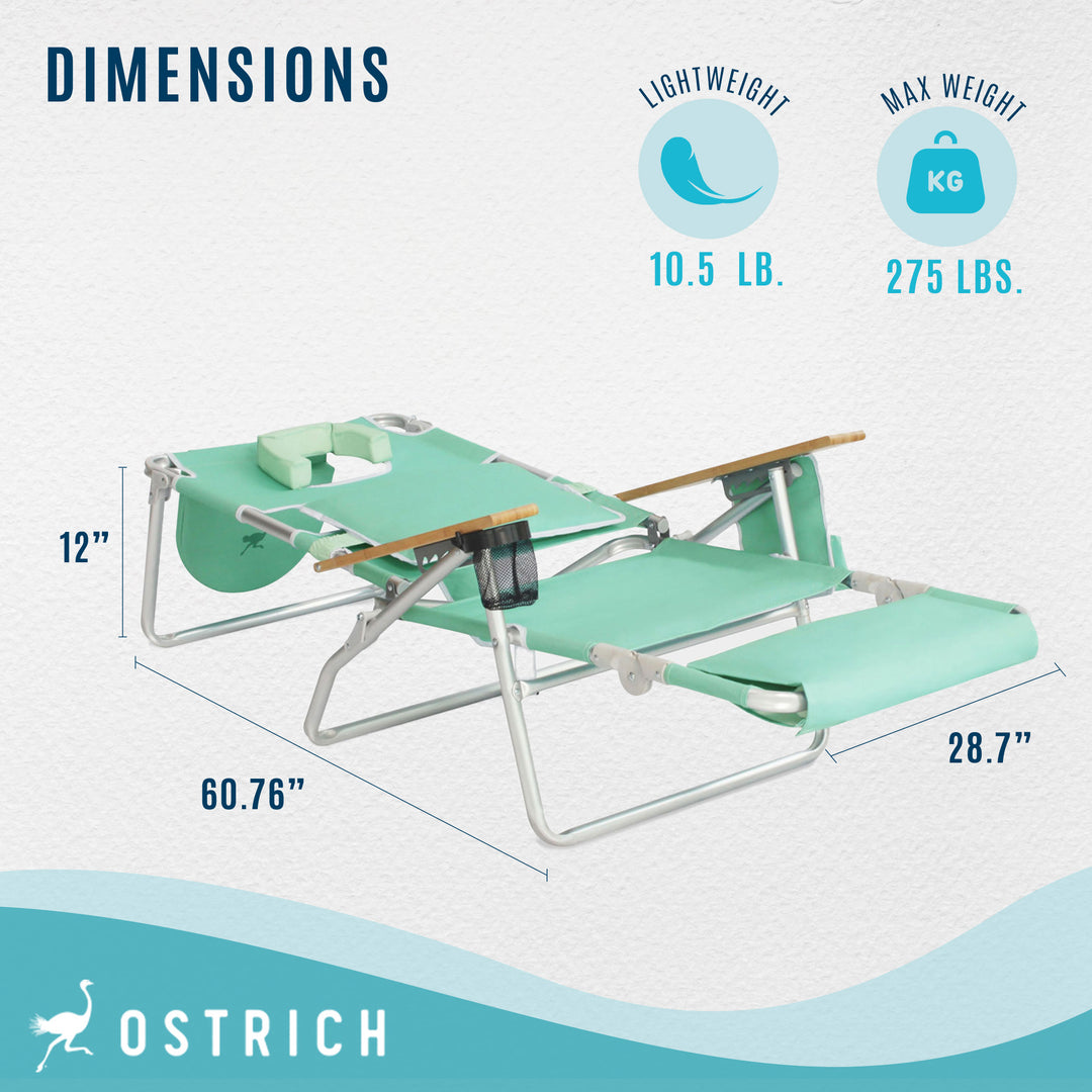 Ostrich Deluxe Padded 3-N-1 Outdoor Folding Reclining Beach Chair, Teal (2 Pack)