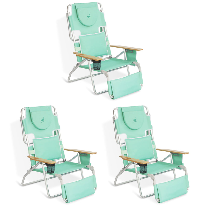 Ostrich Deluxe Padded 3-N-1 Outdoor Folding Reclining Beach Chair, Teal (3 Pack)
