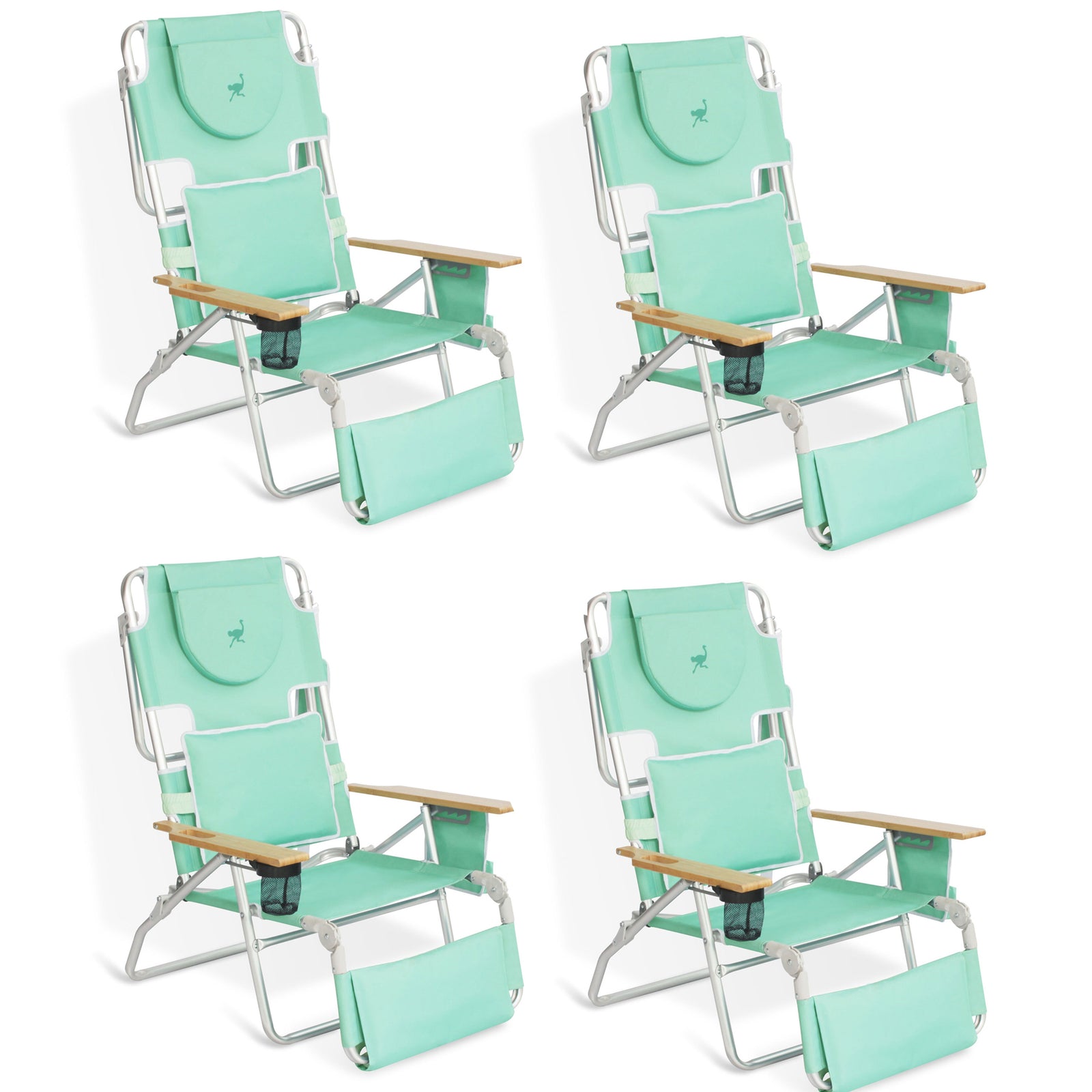 Ostrich Deluxe Padded 3-N-1 Outdoor Folding Reclining Beach Chair, Teal (4 Pack) - VMInnovations