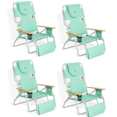 Ostrich Deluxe Padded 3-N-1 Outdoor Folding Reclining Beach Chair, Teal (4 Pack)