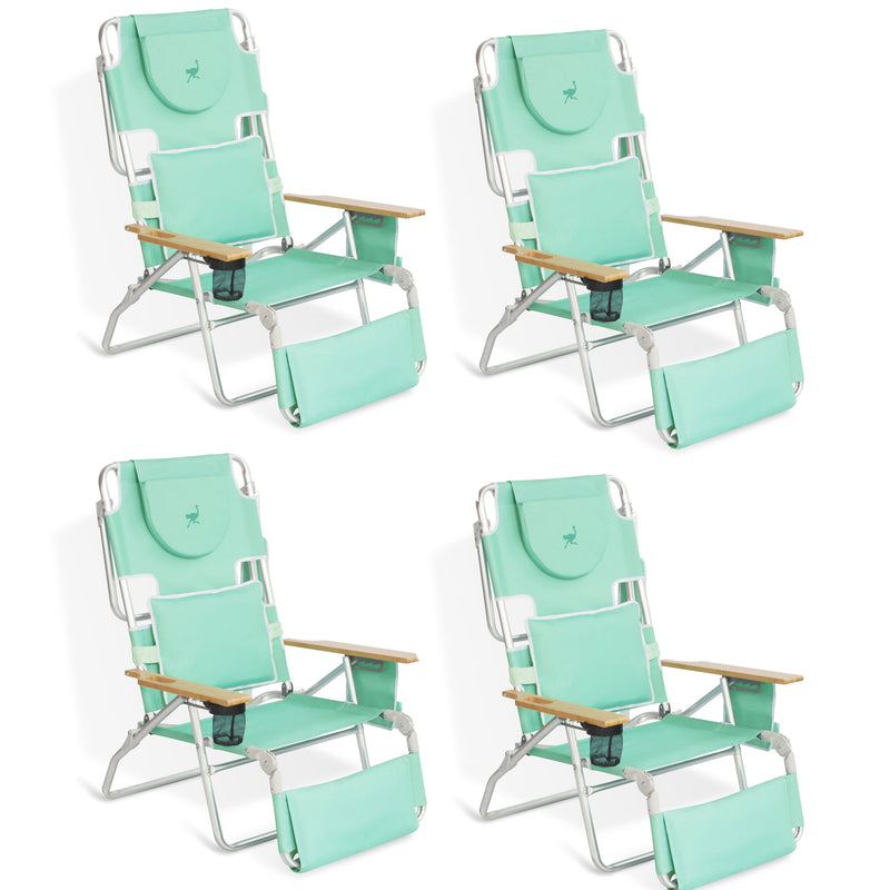Ostrich Deluxe Padded 3-N-1 Outdoor Folding Reclining Beach Chair, Teal (4 Pack)