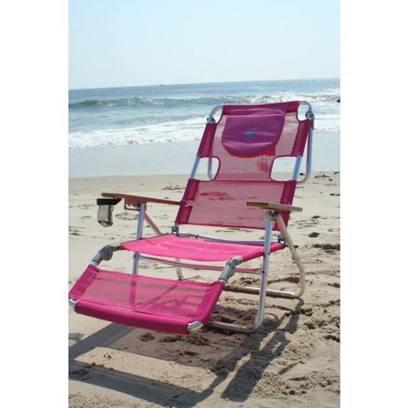 Ostrich Altitude 3N1 Recline Beach Chair and Chaise Beach Lounger Chair, Pink