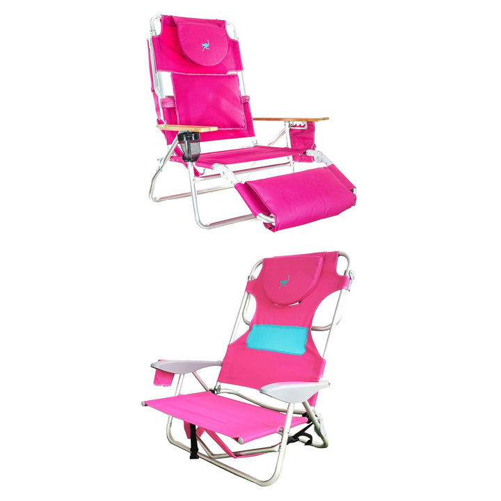 Ostrich Deluxe 3in1 Reclining Chair and Ladies Comfort On-Your-Back Beach Chair