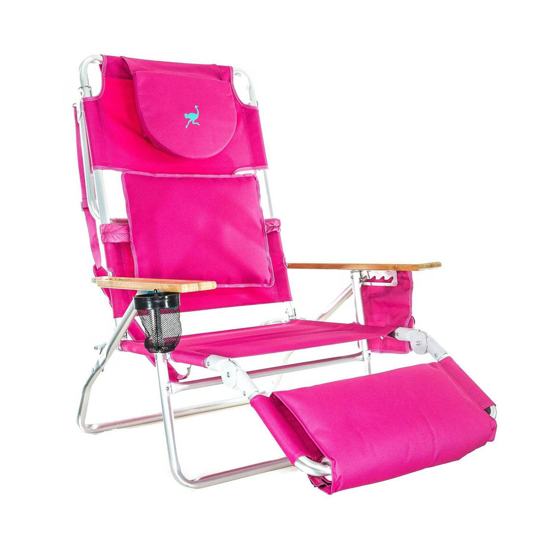 Ostrich Deluxe 3in1 Padded Sports Chair & Chaise Folding Beach Lounger, Pink