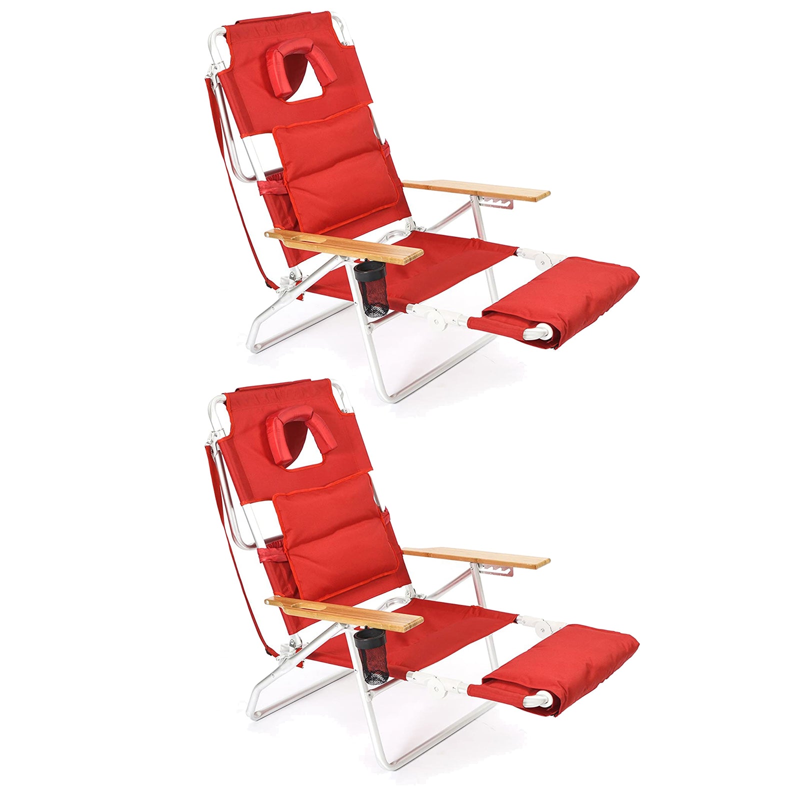 Ostrich Deluxe 3N1 Adjustable Padded Sports Chair with Footrest, Red (2 Pack) - VMInnovations
