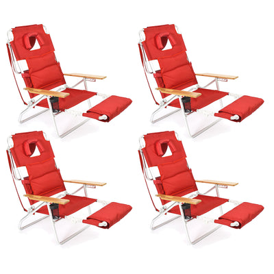Ostrich Deluxe 3N1 Adjustable Padded Sports Chair with Footrest, Red (4 Pack)