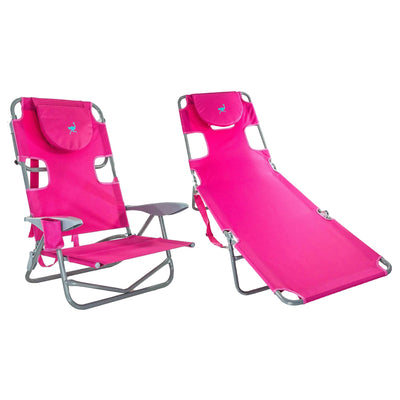 Ostrich On Your Back Reclining Lawn Chair & Chaise Folding Beach Lounger, Pink - VMInnovations