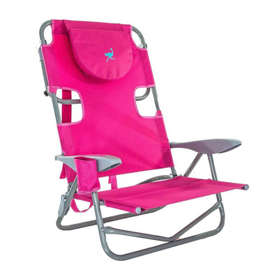 Ostrich On Your Back Reclining Lawn Chair & Chaise Folding Beach Lounger, Pink
