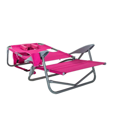 Ostrich On Your Back Reclining Lawn Chair & Chaise Folding Beach Lounger, Pink