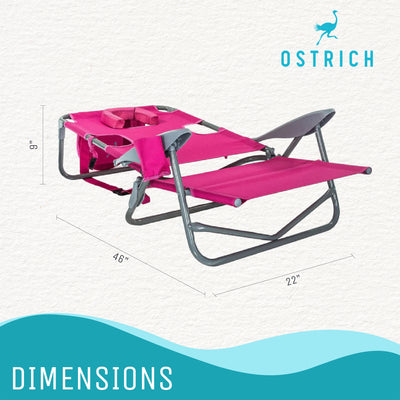Ostrich On Your Back Reclining Lawn Chair & Chaise Folding Beach Lounger, Pink - VMInnovations