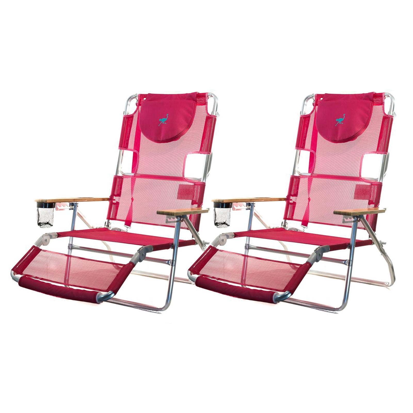Ostrich Altitude 3 in 1 16 Inch Tall Lounge Reclining Beach Chair, Pink (2 Pack) - VMInnovations