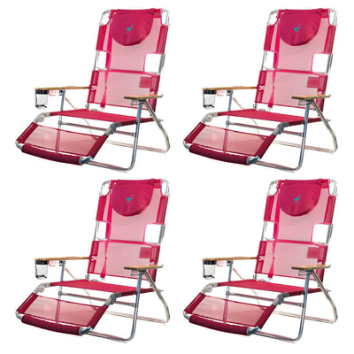 Ostrich Altitude 3 in 1 16 Inch Tall Lounge Reclining Beach Chair, Pink (4 Pack)