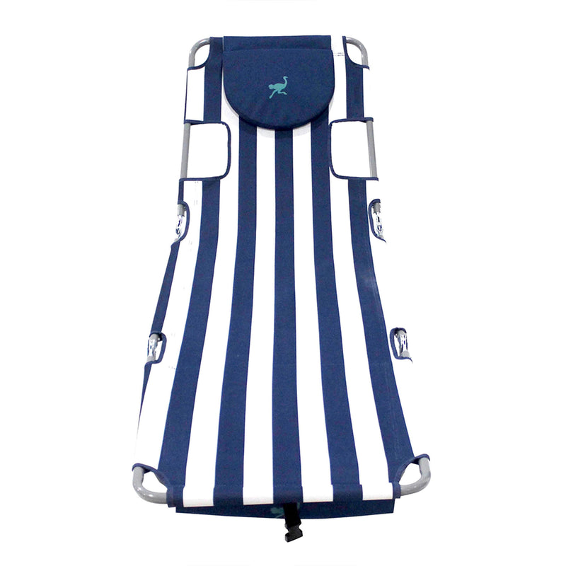 Ostrich Backpack Chaise Folding Lounge Chair w/Storage Bag, Navy Stripe (2 Pack)