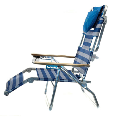 Ostrich 3N1 Reclining Beach Chair and On Your Back Beach Chair, Striped Blue