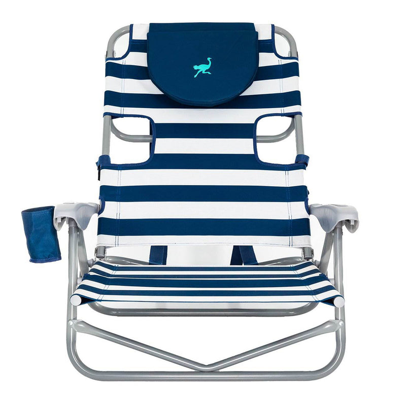 Ostrich 3N1 Reclining Beach Chair and On Your Back Beach Chair, Striped Blue