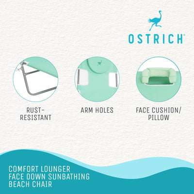 Ostrich Chaise Lounge Folding Sunbathing Recliner Beach Chair, Teal (2 Pack)