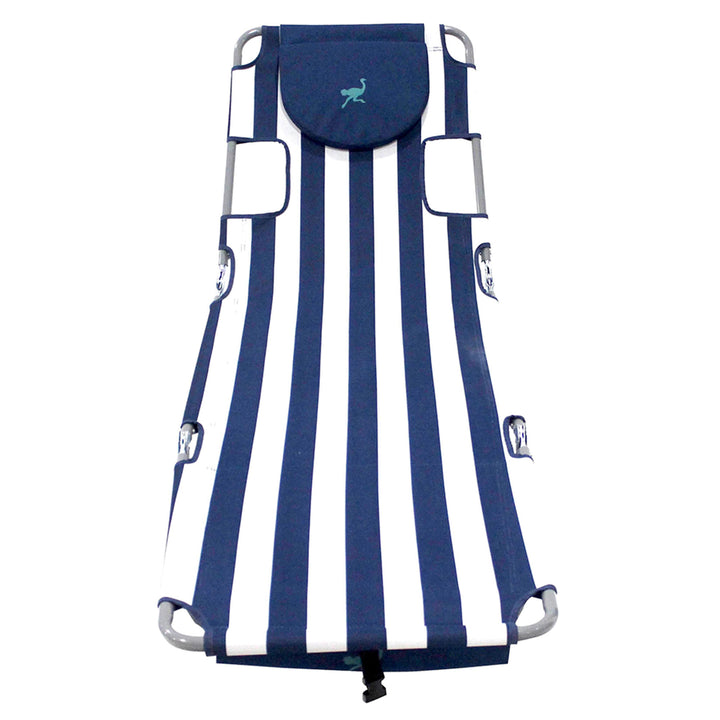 Ostrich Chaise Beach Chair & Backpack Chaise Poolside Lounge Chair, Navy Stripes