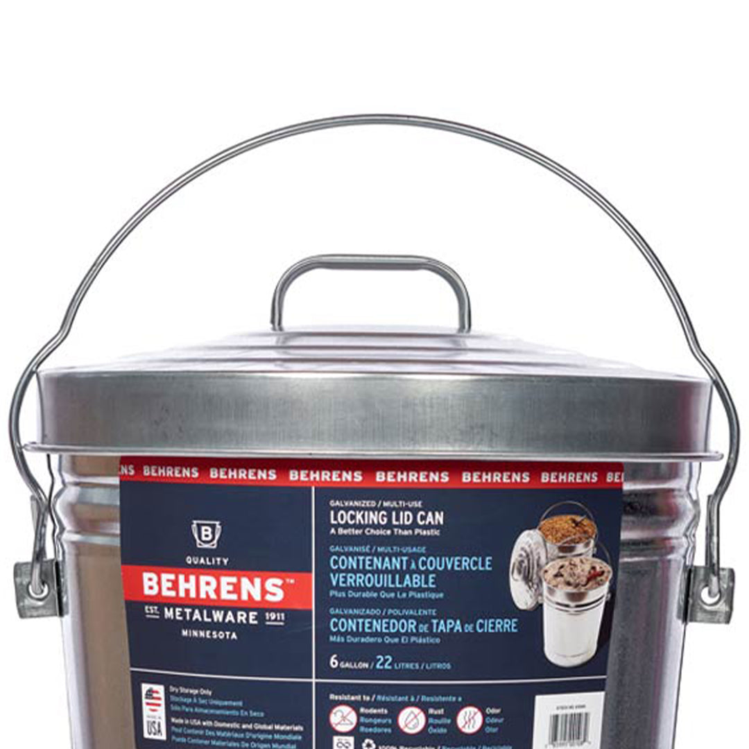 Behrens 6 Gallon Galvanized Steel Storage Can with Locking Lid and Wire Handle