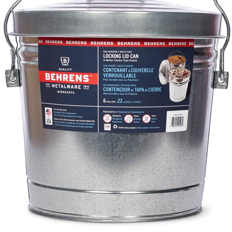 Behrens 6 Gallon Galvanized Steel Storage Can w/Locking Lid & Wire Handle (Used)