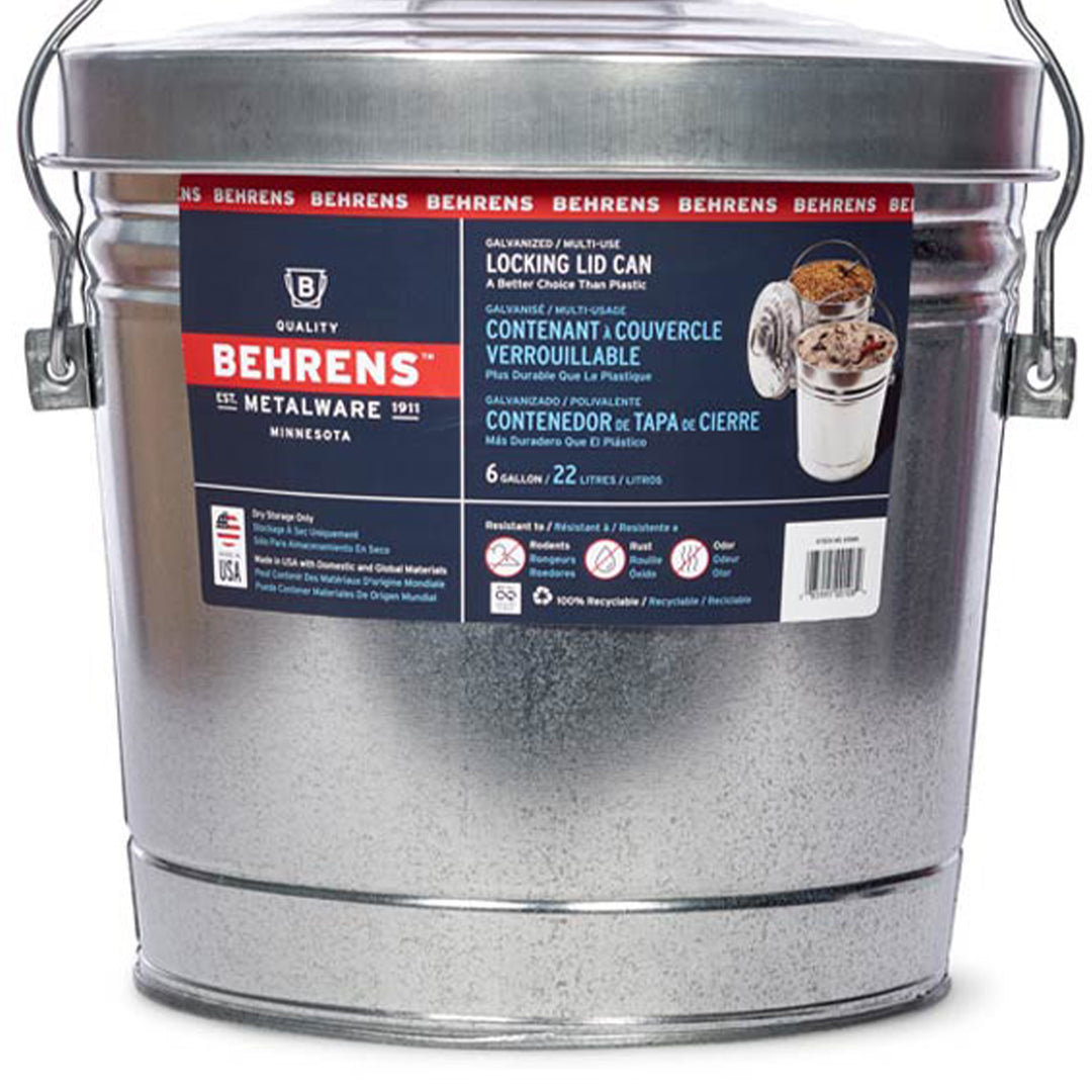 Behrens 6 Gallon Galvanized Steel Storage Can with Locking Lid and Wire Handle