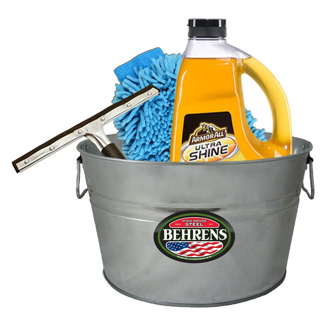 Behrens 5 Gallon Round Galvanized Weatherproof Steel Tub with Handles, Silver - VMInnovations