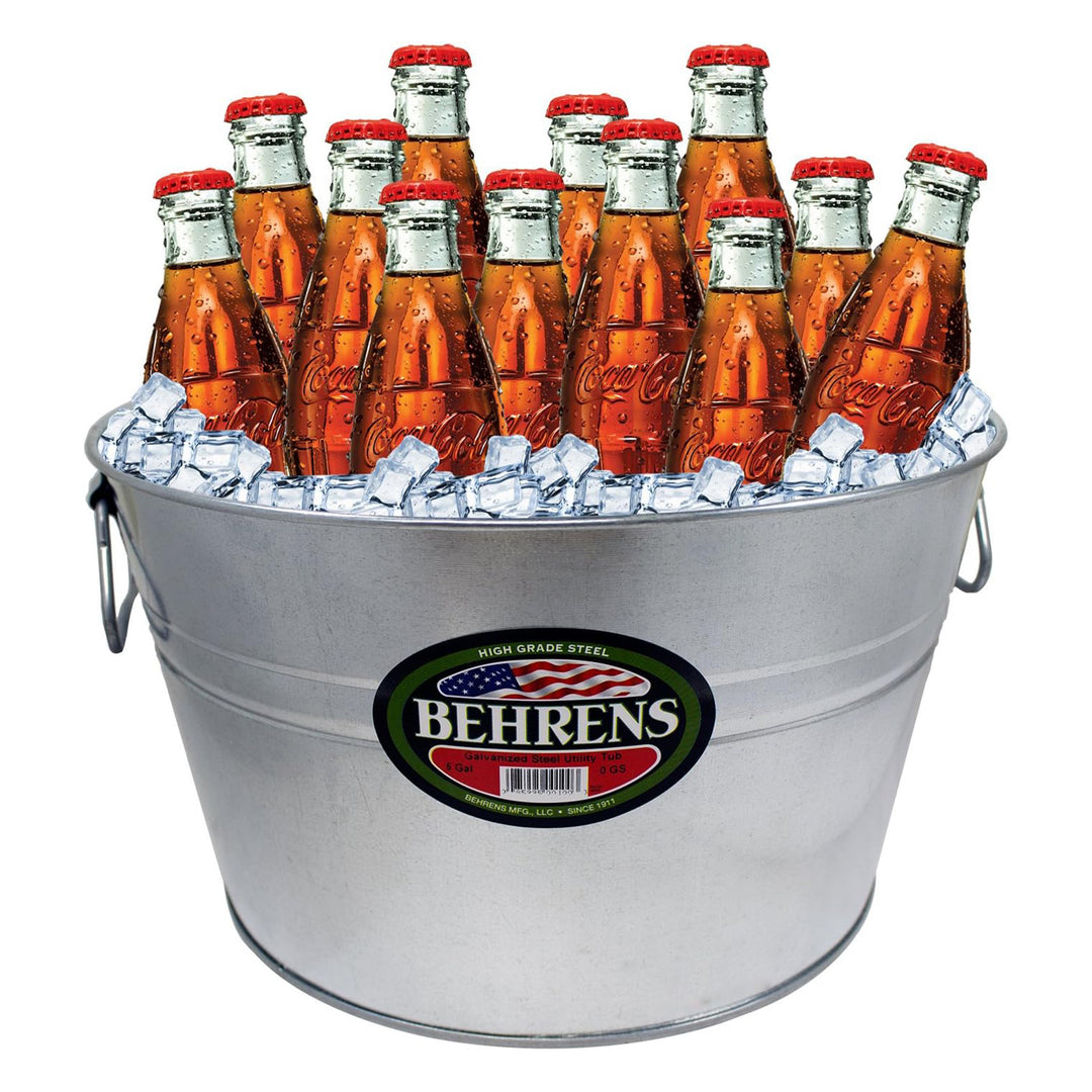 Behrens 5 Gallon Round Galvanized Weatherproof Steel Tub with Handles, Silver - VMInnovations