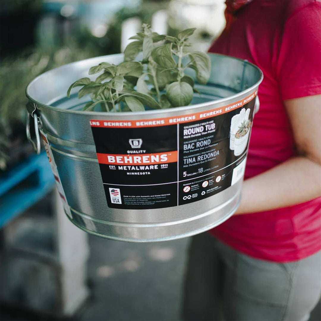 Behrens 5 Gal Round Galvanized Weatherproof Steel Tub with Handles, Silver(Used)