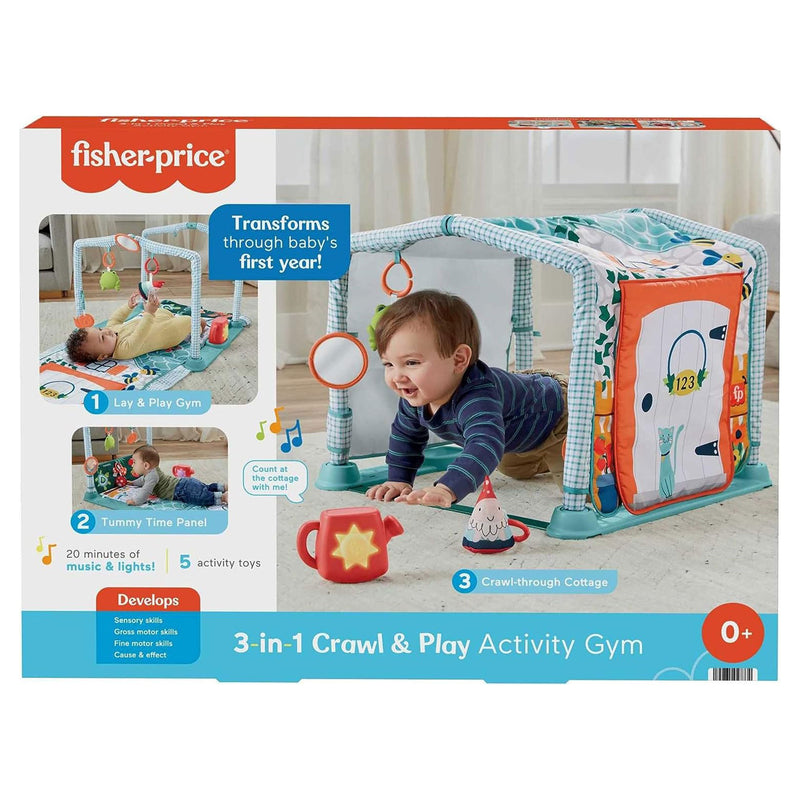 Fisher-Price 3 in 1 Crawl & Play Activity Gym with 5 Toys for Newborn to Toddler
