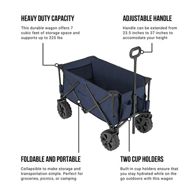 Woods Collapsible Utility Wagon Cart, Supports Up to 225lb, Navy (Open Box) - VMInnovations