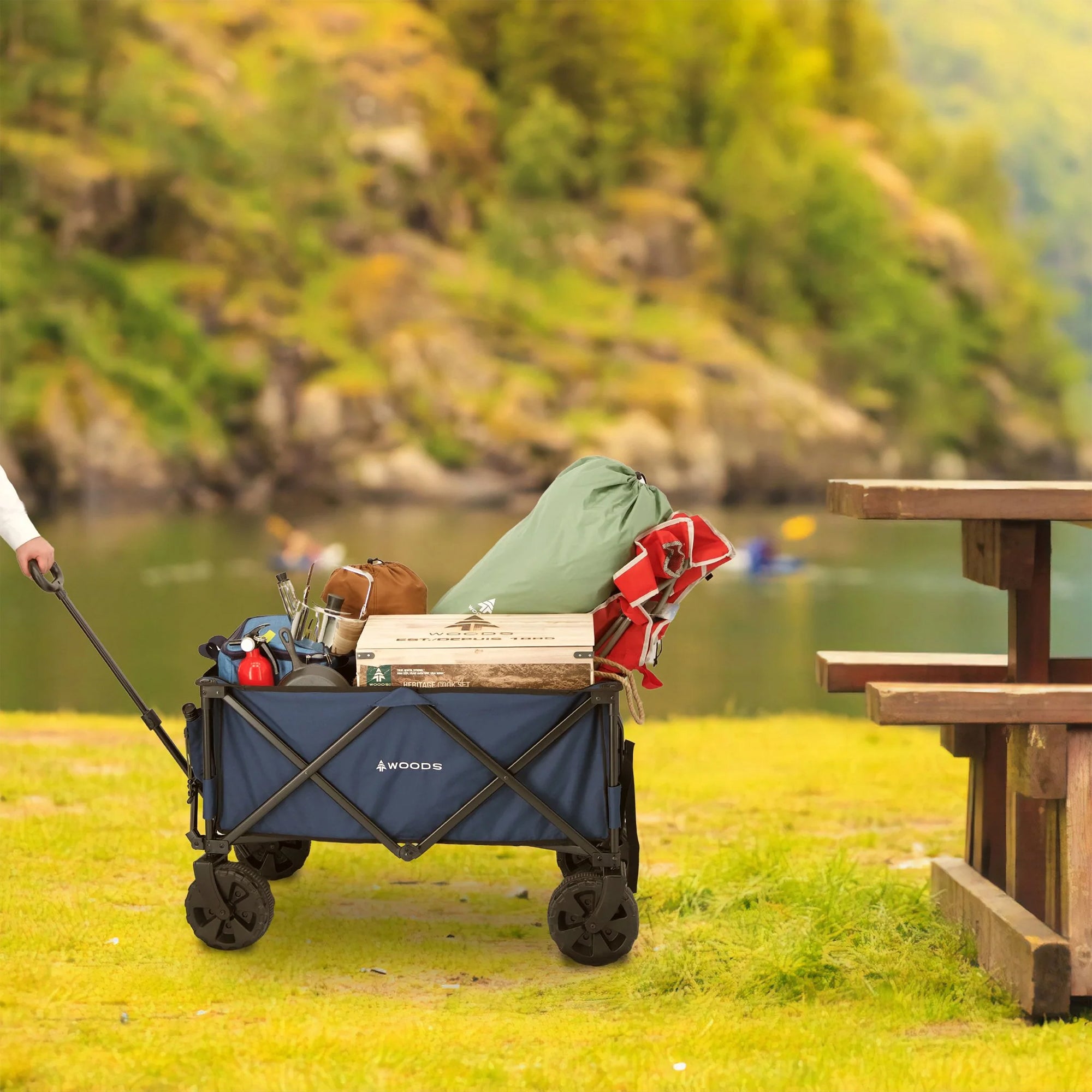 Woods Outdoor Collapsible Garden Wagon Cart, Supports Up to 225lbs, Navy (Used) - VMInnovations