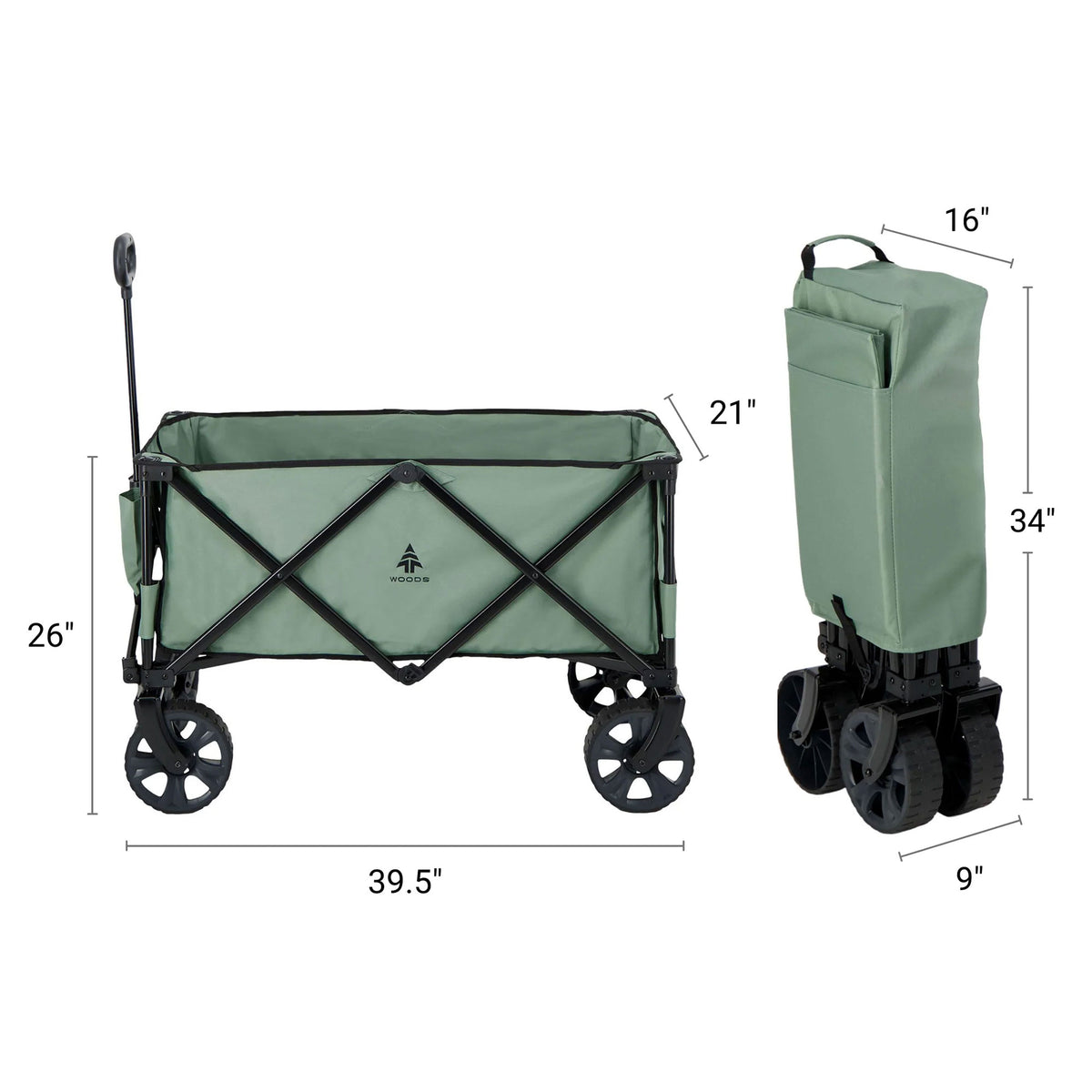 Woods Collapsible Garden Utility Wagon Cart, Supports Up to 225 Lbs, Sea Spray
