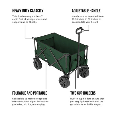 Woods Collapsible Utility Wagon Cart, Supports Up to 225lbs,Green (Open Box)