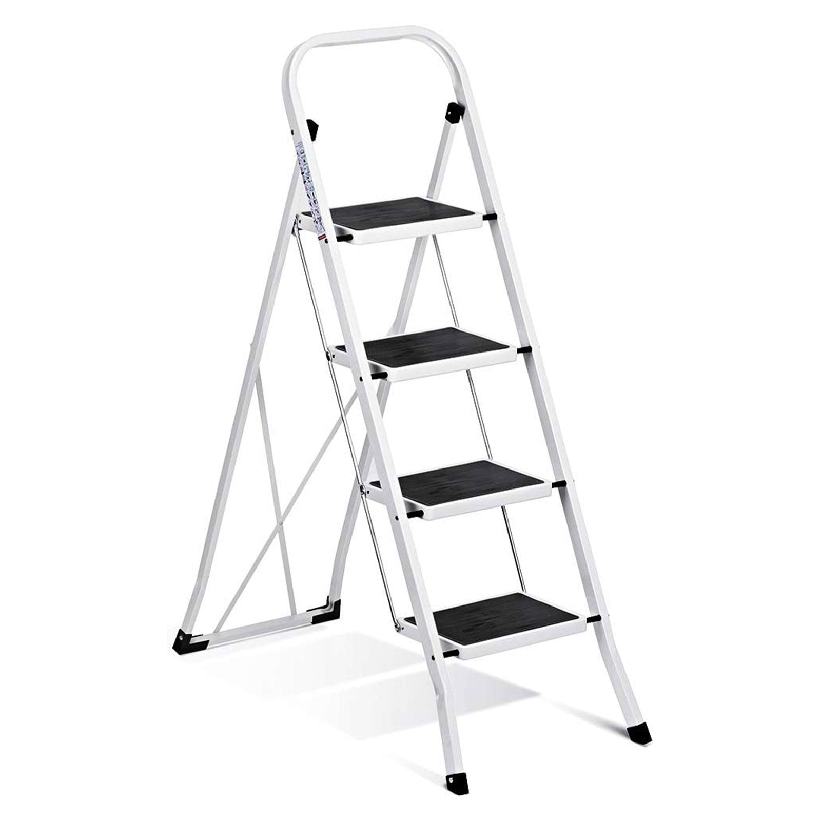 Delxo Steel Non-Slip Folding 4 Step Ladder with Hand Grip, White (Open Box) - VMInnovations