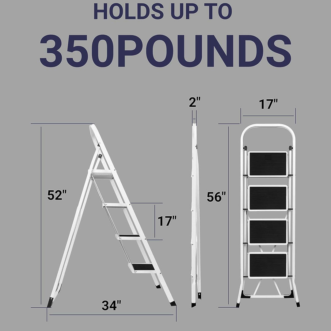 Delxo Steel Non-Slip Folding 4 Step Ladder with Hand Grip, White (Open Box) - VMInnovations
