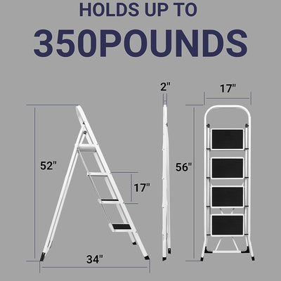 Delxo Alloy Steel Folding 4 Step Stool Portable Ladder w/ Hand Grip, White(Used) - VMInnovations