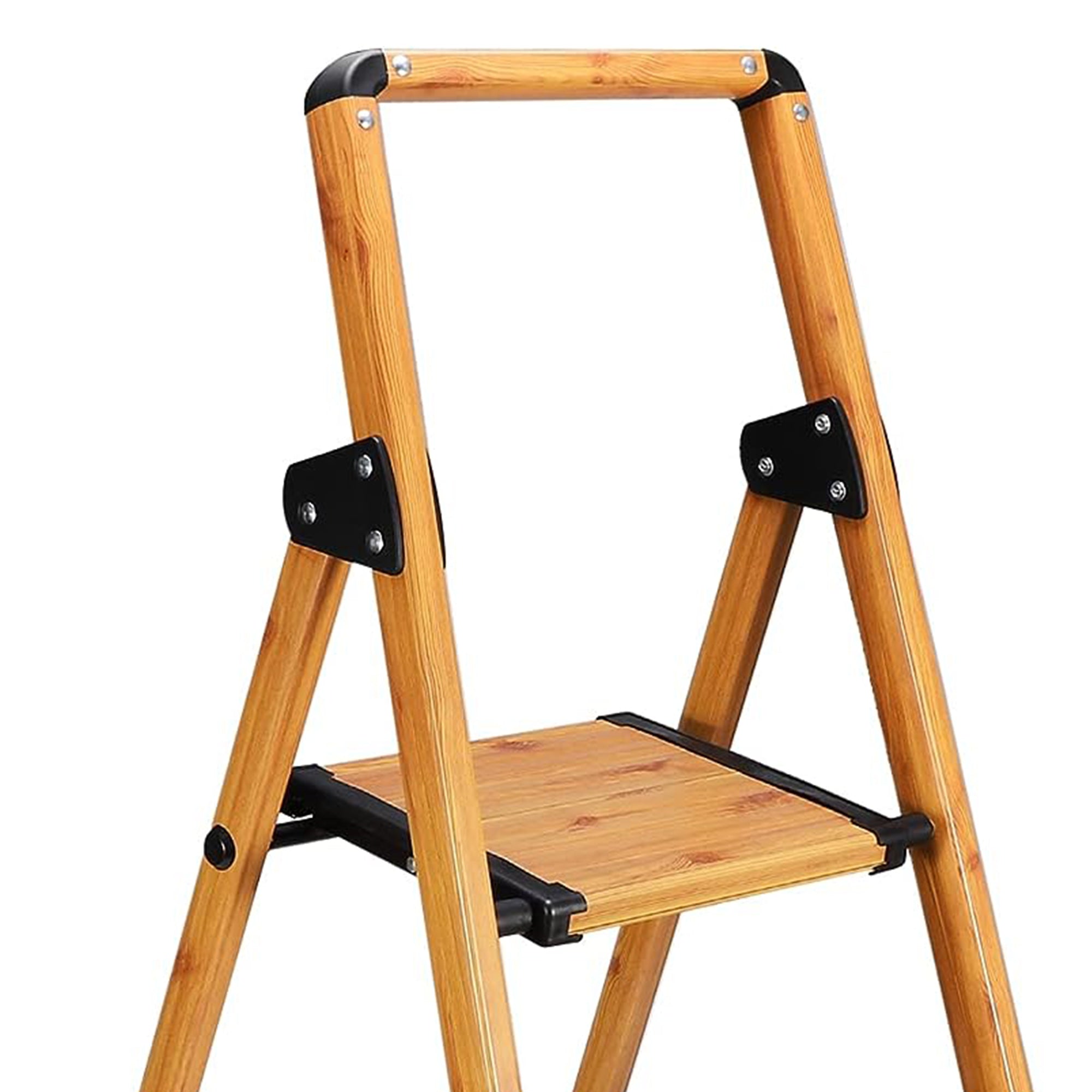 Delxo Folding 3 Step Stool Stepladder w/Long Handrail, Woodgrain(Open Box) - VMInnovations