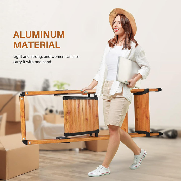 Delxo Folding 3 Step Stool Stepladder w/Long Handrail, Woodgrain Finish (Used) - VMInnovations