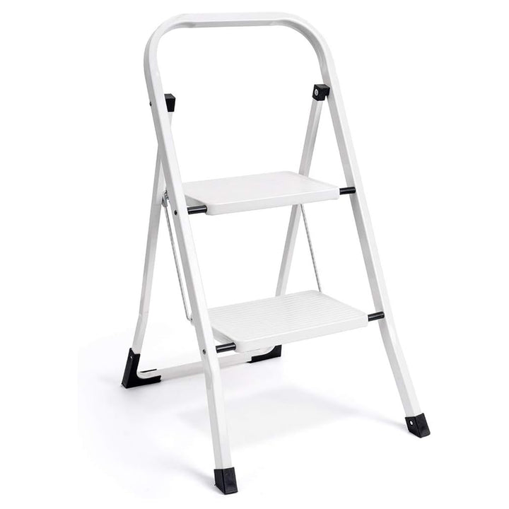 Delxo Folding Portable Steel Non Slip 2 Step Stool Stepladder w/Hand Grip, White