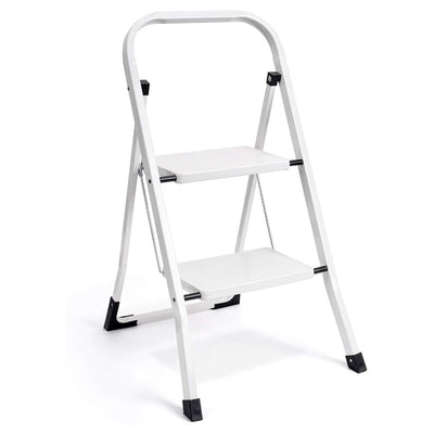 Delxo Folding Portable Steel Non Slip 2 Stepladder w/Hand Grip, White (Open Box)