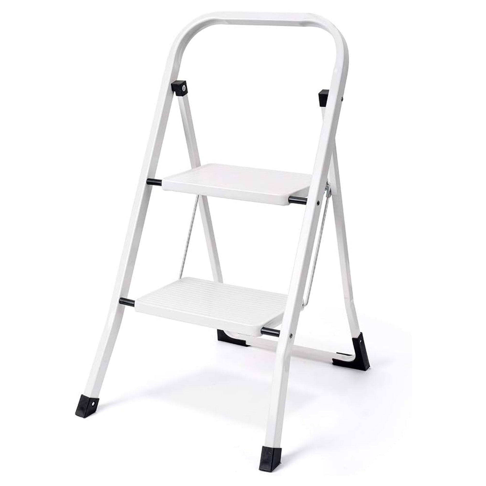 Delxo Folding Portable Steel Non Slip 2 Step Stool Stepladder w/Hand Grip, White - VMInnovations