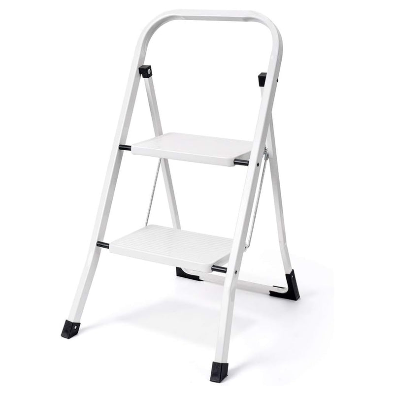 Delxo Folding Portable Non Slip 2 Step Stool Stepladder w/Hand Grip, White(Used)