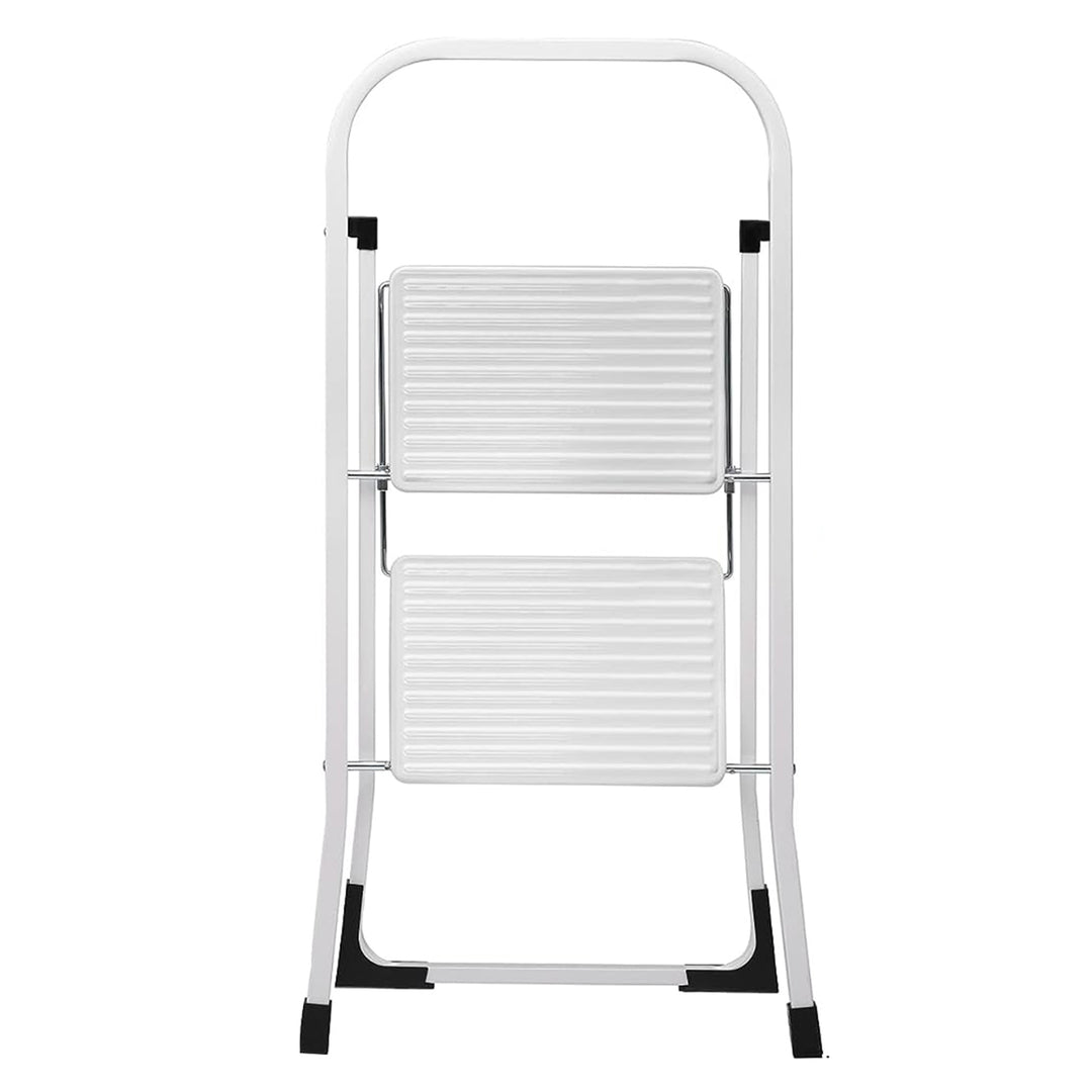 Delxo Folding Portable Steel Non Slip 2 Step Stool Stepladder w/Hand Grip, White