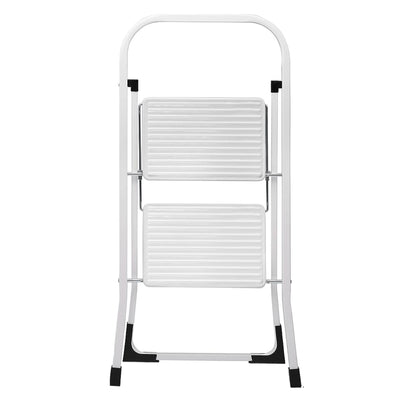 Delxo Folding Portable Steel Non Slip 2 Stepladder w/Hand Grip, White (Open Box)