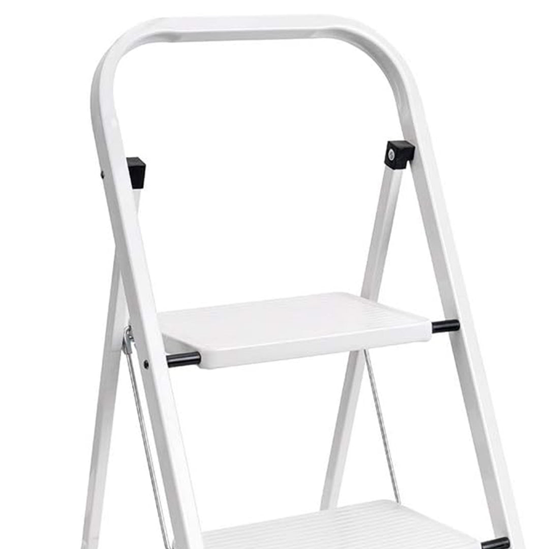 Delxo Folding Portable Steel Non Slip 2 Stepladder w/Hand Grip, White (Open Box)