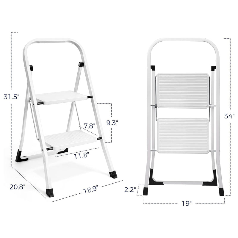 Delxo Folding Portable Non Slip 2 Step Stool Stepladder w/Hand Grip, White(Used)