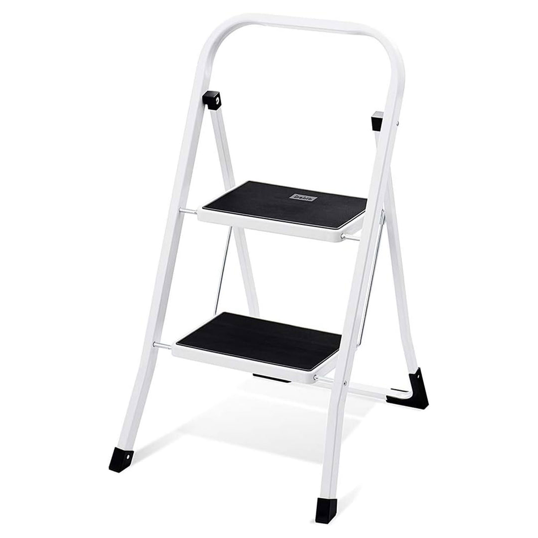 Delxo Non-Slip 2 Step Stool Folding Steel Step Ladder w/Hand Grip, White (Used)