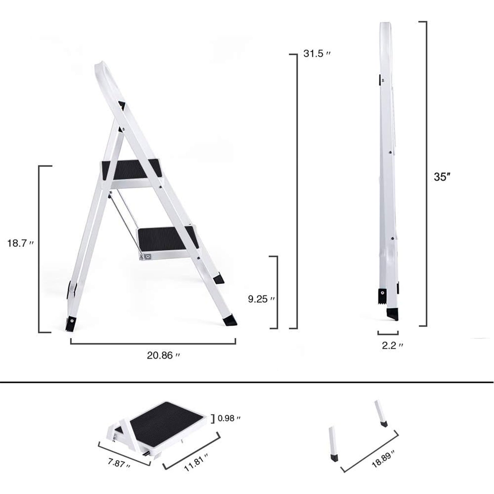 Delxo Non-Slip 2 Step Stool Folding Steel Step Ladder w/Hand Grip, White (Used) - VMInnovations