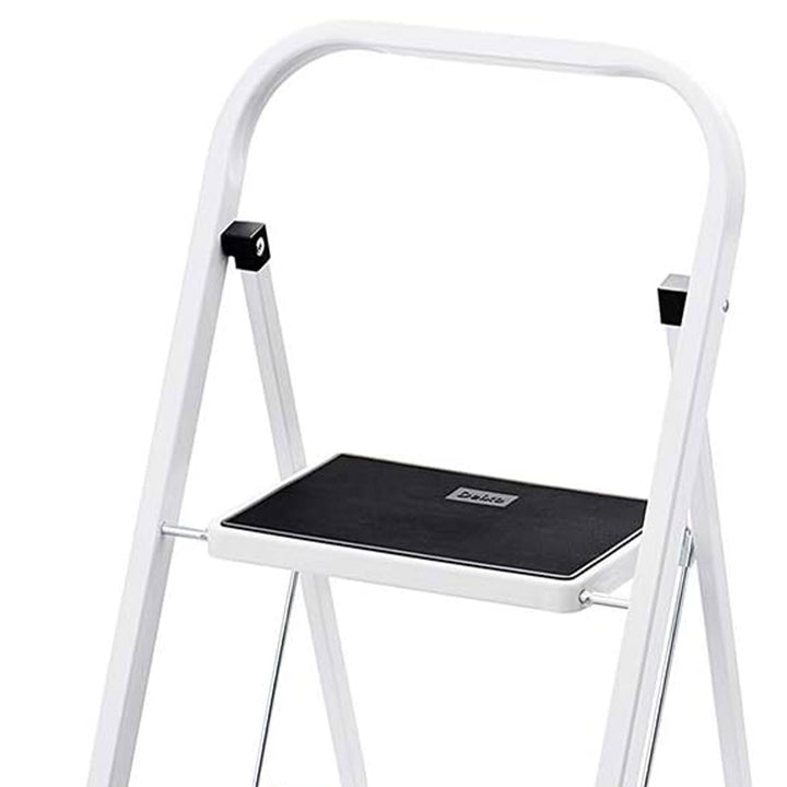 Delxo Non-Slip 2 Step Stool Folding Steel Step Ladder w/Hand Grip, White (Used)