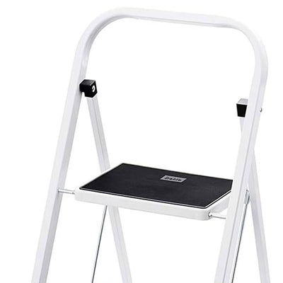 Delxo Non-Slip 2 Step Stool Folding Steel Wide Step Ladder with Hand Grip, White - VMInnovations