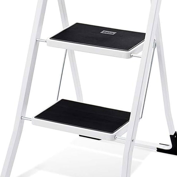 Delxo Non-Slip 2 Step Stool Folding Steel Step Ladder w/Hand Grip, White (Used)